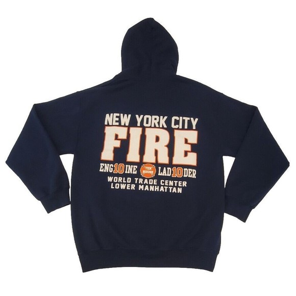 Vtg 9/11 Tribute Hooded Sweatshirt New York City Engine 10 Ladder 10 Mens Sz Med - Picture 1 of 12